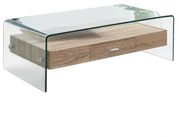 Table basse rectangulaire en verre trempé et caisson avec tiroirs - GLASS -