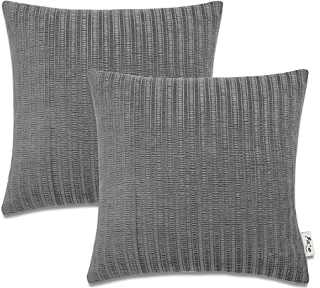 Paco Home Dekorative Kissenbezüge Kordsamt Kissenbezug Weich Kissenhülle Set Kissen Sofa Schlafzimmer Deko Zierkissen, Farbe:Anthrazit 1, Sets:2pcs-Set