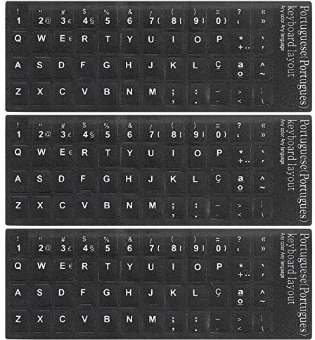 PATIKIL Portugués Teclado Pegatinas PC Teclado Pegatinas Negro Fondo con Blancas Letras para Computadora Portátil Escritorio 3uds