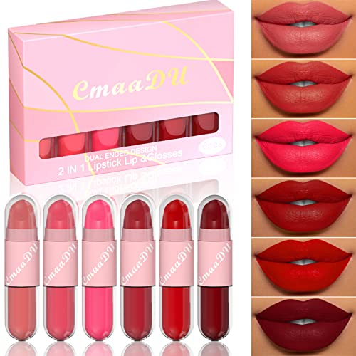 Lipgloss Set, Lippenstift Set, Vampire Matte Lipstick Schwarz, Nudetöne Wasserdichte Langlebige Flüssigkeit Lipglosse, Kosmetisches Werkzeug für Party Masquerade Cosplay Halloween Makeup(01)