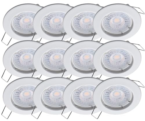 Oktaplex 12er Set LED Spots - 3 Stufen dimmbar - 4,8W 2700K 230V 380lm Warmweiß 110° - Deckenspot Weiß Lochmaß 60mm Deckenstrahler Sedan