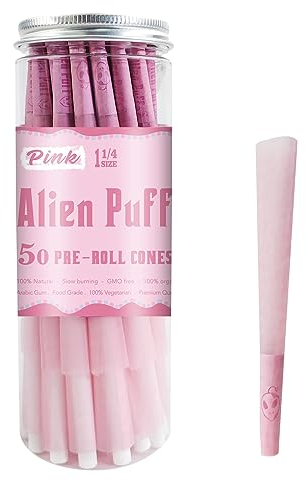 Alien Puff 50 Stück 1 1/4 Size Konisch Vorgedrehte Hülsen, 84mm Konisch Papiers Joint Hülse pre cones papers, rolling papers, (Rosa)