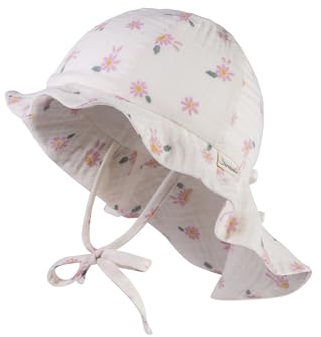 Sterntaler Mädchen Sonnenhut Gänseblümchen Musselin Mit Bindeband Und Nackenschutz, Ecru, 45 EU