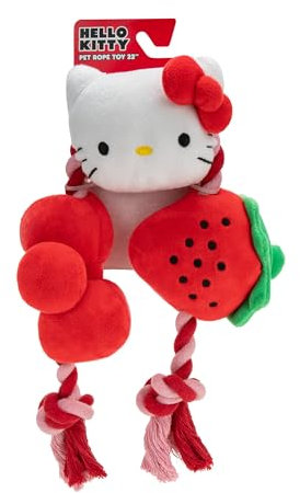 Hello Kitty and Friends Erdbeerschleife Plüschseil – 55,9 cm strapazierfähiges Seil an drei weichen Plüschtieren befestigt