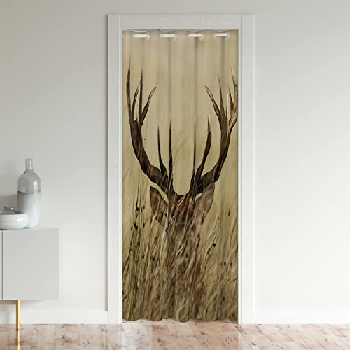 Hirsch Türvorhang 106x203cm für Tür Privatsphäre Wild Tier Jagd Schrank Vorhang für Innentür Raumteiler für Schlafzimmer Wohnzimmer Gardine Bauernhaus Isolierter Wärmevorhang Zimmer Divider Vorhang