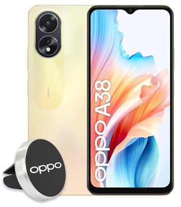 OPPO A38 4G Smartphone, AI Doppia fotocamera 50+2MP, Selfie 5MP, Display 6.56” 90HZ LCD HD+, 5000mAh, RAM 4 (Esp 1GB/2GB/4GB)+ROM 128GB (esp1TB), IP54, Supporto Auto [Versione Italia],Glowing Gold