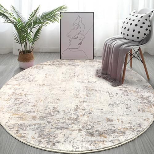 Capslpad Abstrakt Teppich Rund 135cm Moderner rutschfest Teppiche Wohnzimmer Runder Hochflor Waschbar Rund Teppiche Kurzflor Weich Runder Teppich Beige for Wohnzimmer Schlafzimmer Studie Heimbüro