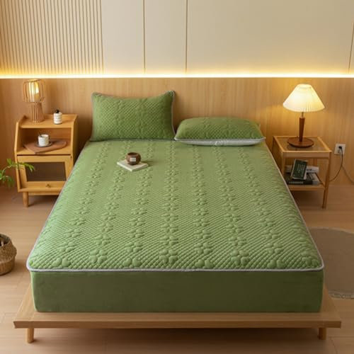 HAIBA Warme Fleece Bettlaken 120x200cm Grün Spannbettlaken Microfaser Fleece Spannbetttuch Spannbetttücher für Hohe Matratze bis 25-30cm matratzenbezug