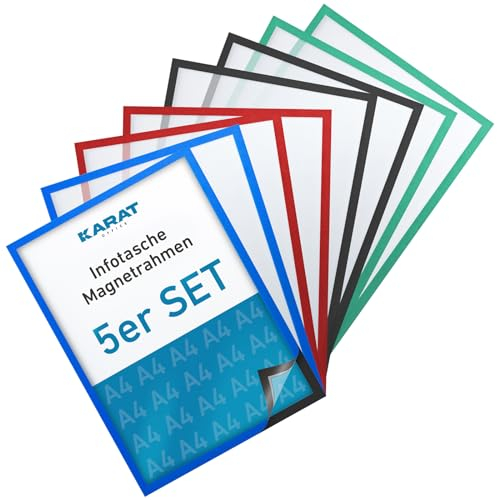 KARAT 5er Set Magnetrahmen DIN A4 Rahmen für Kinderzeichnungen, Dokumentenhalter, Infotasche, magnetische Bilderrahmen für Angebotsschilder, Blatthalter Dokumententasche (Außenmaß 23,3 x 32,5cm, Blau)