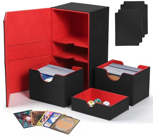 LIFEDYLUK Caja de Mazos Compatible con MTG YGO PTCG PKM TCG Commander, Caja de Cartas con Card Dividers y Bandeja de Dados,Magnetic Deck Box para 200+ MTG Cartas sin Fundas (negro rojo)