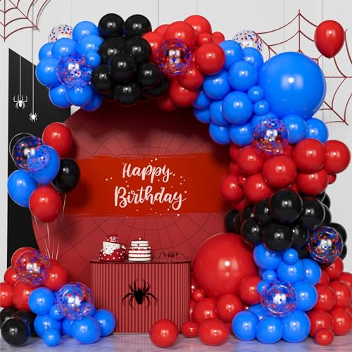 Blue Red Black Balloon Arch Kit,100 Pcs Blue Red Black Balloon Garland Kit with Confetti Balloons for Birthday Baby Shower Wedding Engagement Anniversary Party Decorations