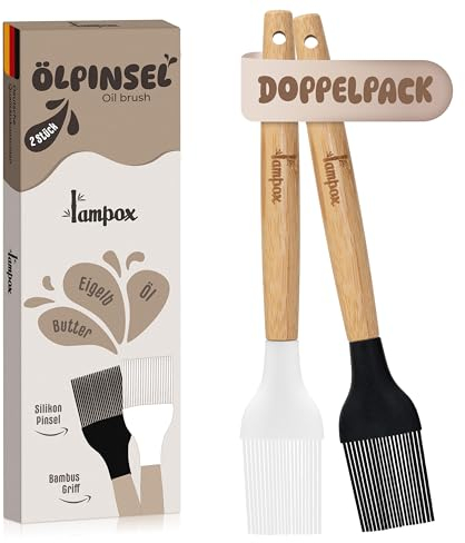 Küchenpinsel, Backpinsel Silikon, Silikonpinsel mit Bambusgriff, Zum Grillen und Backen, hitzebeständig, 2 Stück Doppelpack