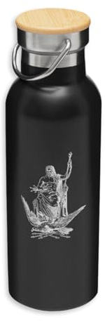 Zeus Riding On Eagle Eco Termo, Acero Inoxidable, Botella Aislada, Tapa de Bambú