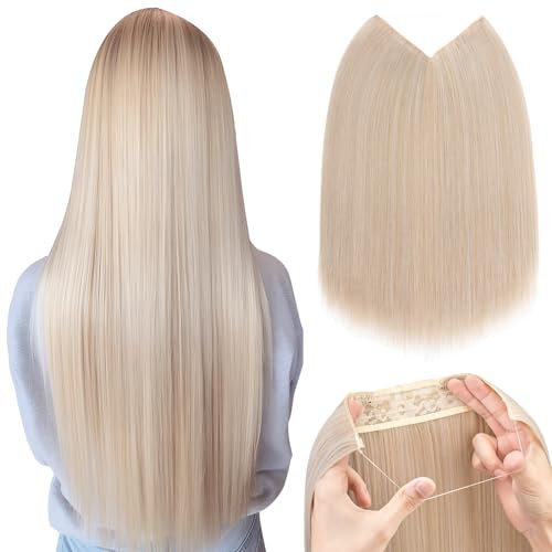 Silk-co Haarverlängerung mit Gummiband, Glatte Extensions mit Draht und Clips, Einstellbar Secrets Haarteil Synthetik Haar Extensions für Frauen 50cm Blond mix Silbergrau