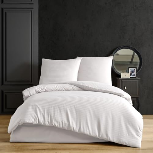 nordqueen Satin gestreift Seersucker Bettwäsche,100% Baumwolle Bettbezug aus Atmungsaktive Winter Bettwäsche Set (Weiß, 4-TLG. 2 X 200X200 cm + 4 X 80X80 cm)