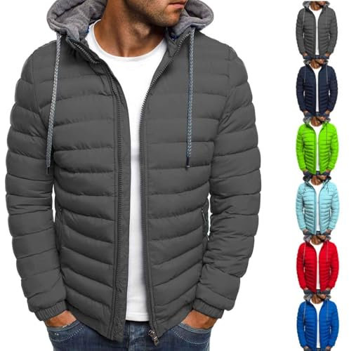 RLEHJN Daunenjacke Herren Winter, Steppjacke Herren Leichte Einfarbig Wattierte Winterjacke mit Kordelzug Outdoor, Softshelljacke Baumwolle Kleidung, Übergangsjacke für Wandern Reisen Treking Fahrrad