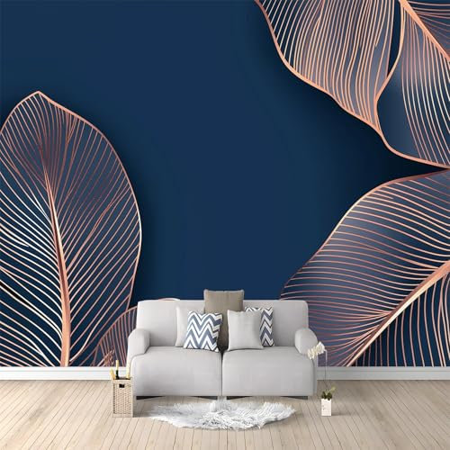 Feuilles De Bananier Bleu Foncé Papier Peint Bleu Panoramique Peinture Murale Interieur pour Salon Chambre à Coucher D'Enfant Maison Décoration Murale 350x256 cm