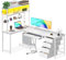 Scrivania Gaming con ripiani, Scrivania Gaming Angolare con Cassetti e Vassoio per Tastiera, Tavolo Gamer con LED e Presa di Corrente per giocatori, Bianco, 149.5 × 100 cm