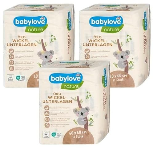 Wickelunterlagen für Babys, Hygienische Einlagen, Recyclingmaterial, Chlorfrei, Parfümfrei, Latexfrei 30 stück 60x60 cm von babylove (Nature Wickelunterlagen)