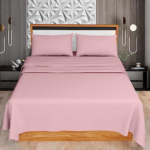 KOHSAR Pink King 4 Pieces Sheet Set (Flat Sheet + Fitted Sheet + 2 Pillowcases) - Pink Bed Sheets King Bedding Set - Easy Iron King Size Bed Sheets Set - Poly Cotton Kingsize Sheet Set