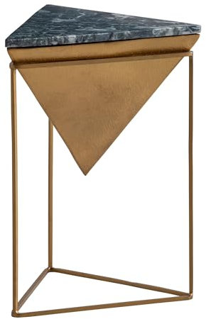 FineBuy Beistelltisch Echter Marmor Metall 37x37x53 cm Anstelltisch Grün Gold, Kleiner Abstelltisch Dreieckig, Wohnzimmertisch Couch Modern, Marmortisch Punziert Hoch