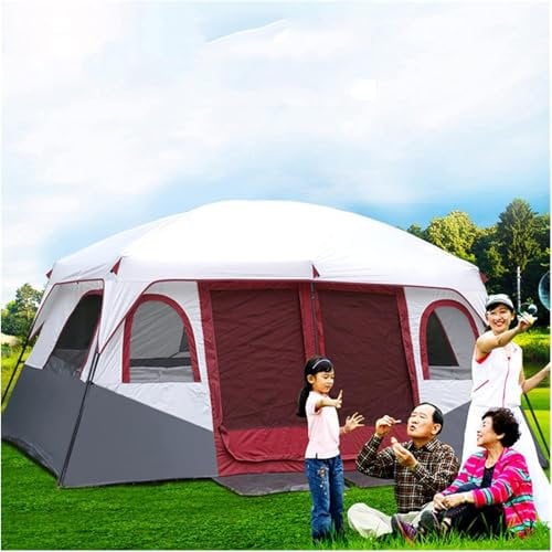 Zelte für Outdoor Camping Mit Zwei Räumen und Einem Wohnraum Kapazität für 8-15 Personen Großes Zelt für Mehrere Personen Wasserdicht Winddicht UV Geschützt Burgundy,8-15 People