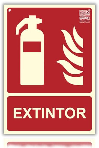 LEIASA | Señal Extintor Homologada - 21x30 cm - Clase B D≤10m - PVC Luminiscente - Señal Certificada en Sostenibilidad - Cartel Fotoluminiscente Extintor - Cartel Extintor Homologado