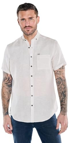 emilio adani Herren Herren Kurzarm-Hemd aus Leinen, Beige, 38584, Beige in Größe M