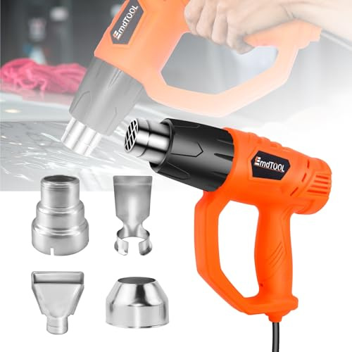 Heat Gun 2000W Heavy Duty Hot Air Gun,Fast Heating 1.5s with 300℃-600℃ Dual Temp,4 Nozzles for Stripping Paint,Shrink Tubing,Epoxy Resin,Crafts - Overload Protection(Orange)