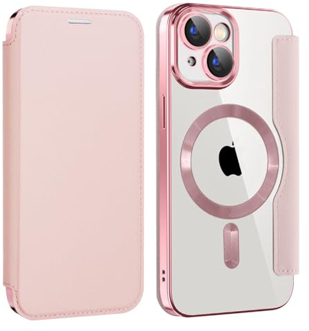 IMIRST Case for iPhone 15 Compatible with MagSafe, WD Pink | 3 Card Holder,RFID Blocking,Premium Leather Folio Flip Wallet Cover,Magnetic Clear Shockproof TPU,for Women Men