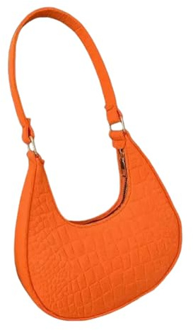 XYNM Handtasche Frauen Casual Fezing Umhängetasche Stein Muster Unterarm Mode Crescent Satteltasche Handtasche-orange