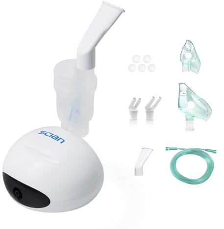 SCIAN Inhalator, Leise Inhaliergeräte für Erwachsene und Kinder, Vernebler Tragbare, mit Mundstück, Maske, Langer Schlauch und extra Zubehör