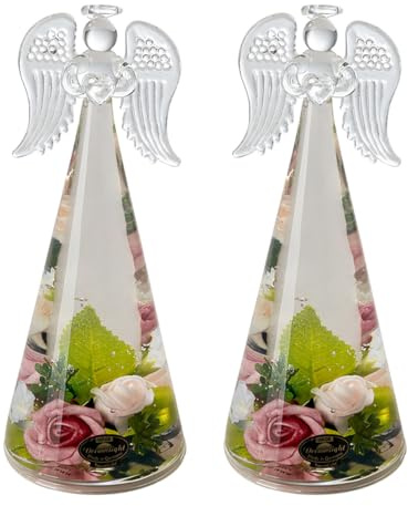 Dreamlight 2tlg Set Traumlicht Dekoengel – Glas Engel Figur Dekofigur Geschenke für Frauen Weihnachten Geburtstag – Glasengel mit Rosen Höhe 20 cm