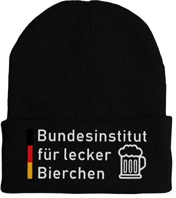 tshirtladen Beanie Bundesinstitut für lecker Bierchen Statementmütze mit gesticktem Bierkrug Motiv aus Strick für Herren und Damen Uni elastisch humorvoll