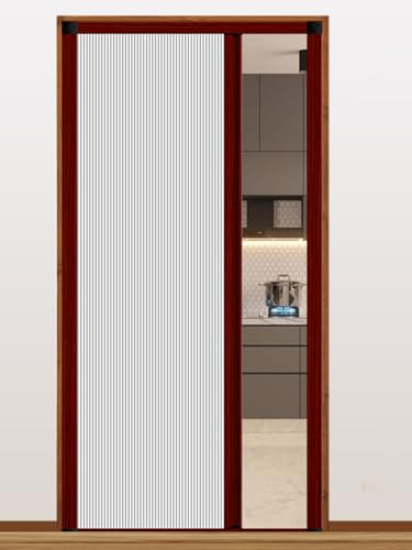 ZAQYCM Porte Pliante accordéon Porte Pliante sans Perçage avec Cadre en Bois Rouge Et Panneau en Tissu Non Tissé, sur Mesure Porte De Séparation pour Cuisine Ou Chambre(White,113x203cm)