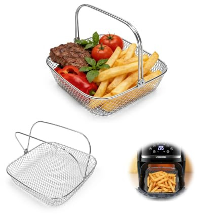 8Qt Air Fryer Basket 304 Stainless Steel Mesh with Handles 2 Pack | Replacement Square Steamer Basket Compatible with 6-8QT Air Fryer Oven Pressure Cooker Dishwasher Safe