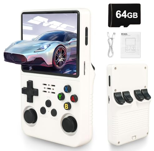 R36S Retro Video Game Console–Supports 20000+ Classic Games,Open Linux Source,3000mAh Battery,3.5 Inches HD Screen,64G TF Card,Portable Game Console for Travel,Birthday Gift for Boys and Adults-White