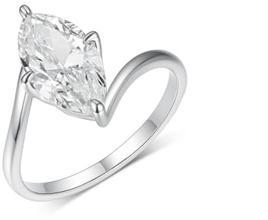Skcess Bague de promesse en or blanc 9 carats pour femme, marquise blanche moissanite 3 carats