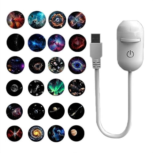 Proiettore di galassie, lampada da notte 2-in-1 con 12 diapositive scorrevoli, luminosità regolabile, rotazione a 360°, proiettore portatile USB di cielo stellato, mini lampada da parete LED (24 pezzi