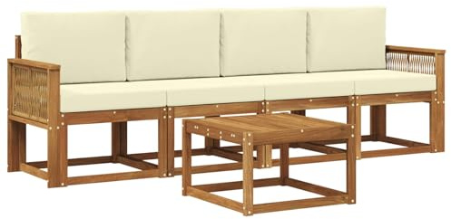vidaXL Outdoor-Sofagarnitur mit Kissen 5 pcs Natur und Creme Polyester, Garten, modernes Outdoor-Sofa, gemütliche Lounge-Sitzgruppe für Terrasse