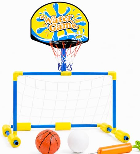 Juego de piscina 2 en 1 de Kinderfreund: Portería de voleibol acuático y canasta de baloncesto para niños y adultos, incluidas pelotas – Perfecto juego acuático para el verano