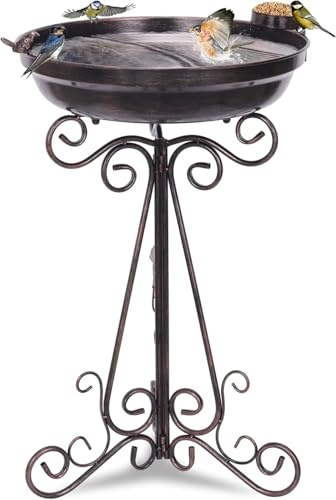 Bain d'oiseaux Vintage de 45 cm diamètre avec piédestal en métal, Grand Bain Antique for l'extérieur et Le Jardin(Bronze)