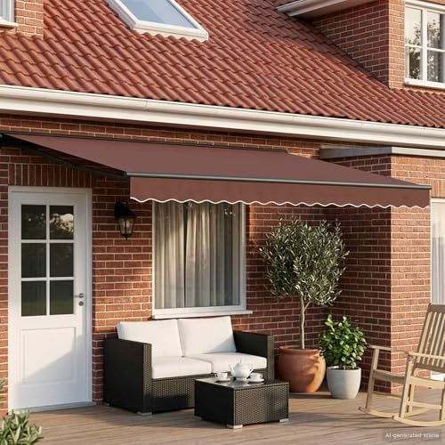 Tenda da Sole Elettrica Estensibile con Telecomando, 5 Metri, Marrone e Antracite, Struttura Semicassettone per Terrazze e Giardini, Manovella Manuale o Telecomando, Tessuto Poliestere