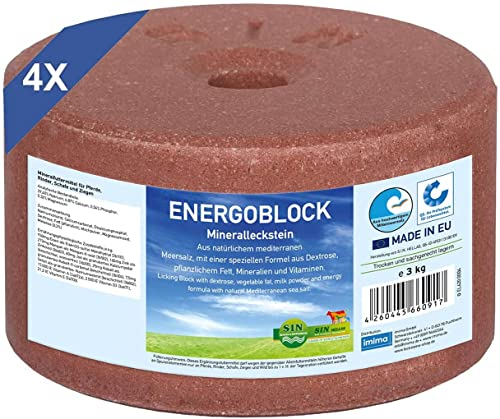 imima Mineralleckstin Pferd ENERGOBLOCK Salzleckstein Set 4 x 3kg - Salzlecksteine für Pferde, Schafe, Ziegen, Wild und Rind - Salz Leckstein Mineralstein