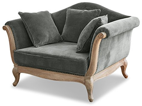 Loberon Sessel Sumerset, XXL-Größe, Edler Bezug, Aufwendige Schnitzereien, Bequeme Polsterung, Sitzmöbel, Mangoholz, Samt, anthrazit/antikbraun