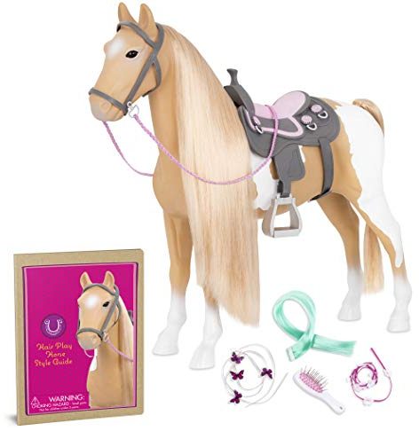 Our Generation Palomino Styling-Pferd, 51cm – Realistisches Spielgefährte mit Sattel, Trense & farbenfrohem Haarschmuck