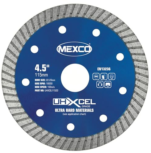 Mexco UHX Ultra Hard Materials Diamond Blade, High-Performance, Precision Cutting Disc for Granite, Porcelain, Marble - 115mm, 10mm Segment Height
