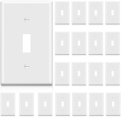 BESTTEN - Juego de 20 placas de pared para interruptor de palanca, cubiertas de interruptor de tamaño estándar de 1 banda, policarbonato irrompible, certificación UL, color blanco