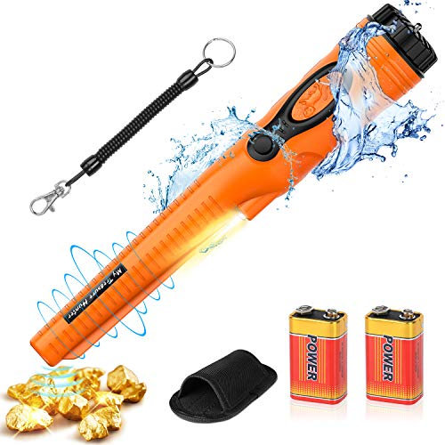 FYSMY Fully Waterproof Pinpoint Metal Detector, Pinpointer with 2-Pack 9V Battery, Gold Hunter Vibration Beep LED Indicator Detector,360°Search Treasure Pinpointing Finder Probe (Orange)