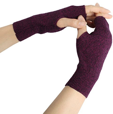 Larcele Kaschmir Halbfingerlose Handschuhe Winter Warmer Fäustlinge für Damen Mädchen BZST-02, Lila, Modell 2856, Einheitsgröße